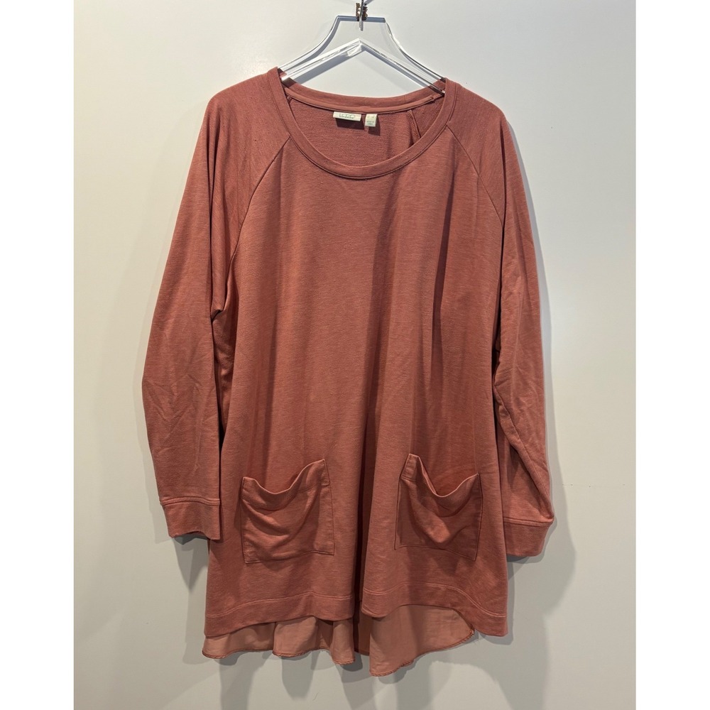 LOGO Lounge Lori‎ Goldstein Pink Raglan Tunic Top Woven Shirttail Hem  Womens 3X